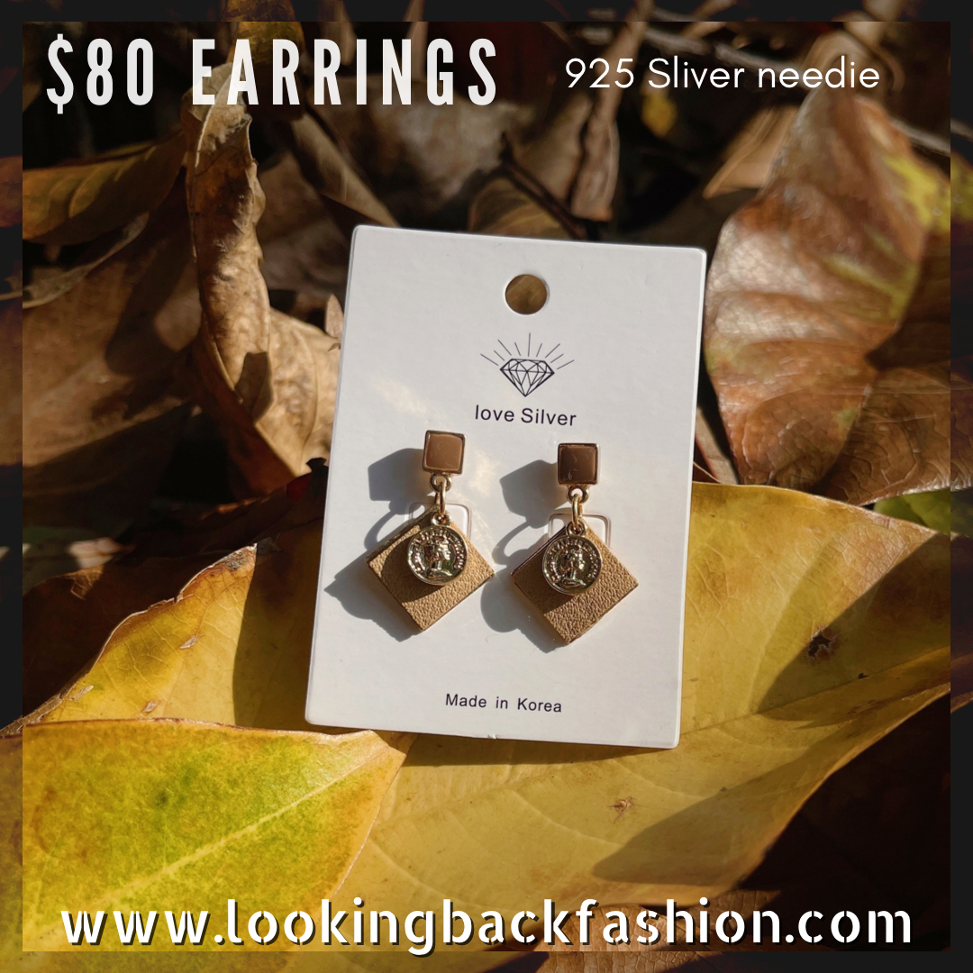 #EA0102 Earrings 菱形仿皮女皇頭925銀針耳環