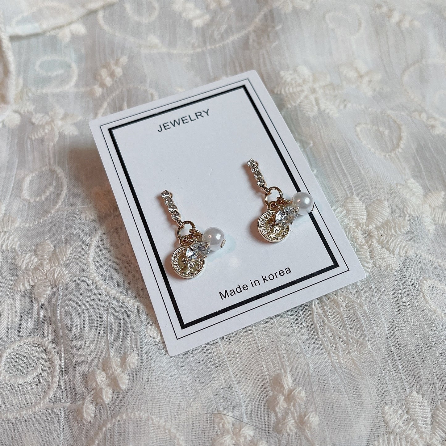 #EA0055 Earrings 珠石圓牌925銀針耳環