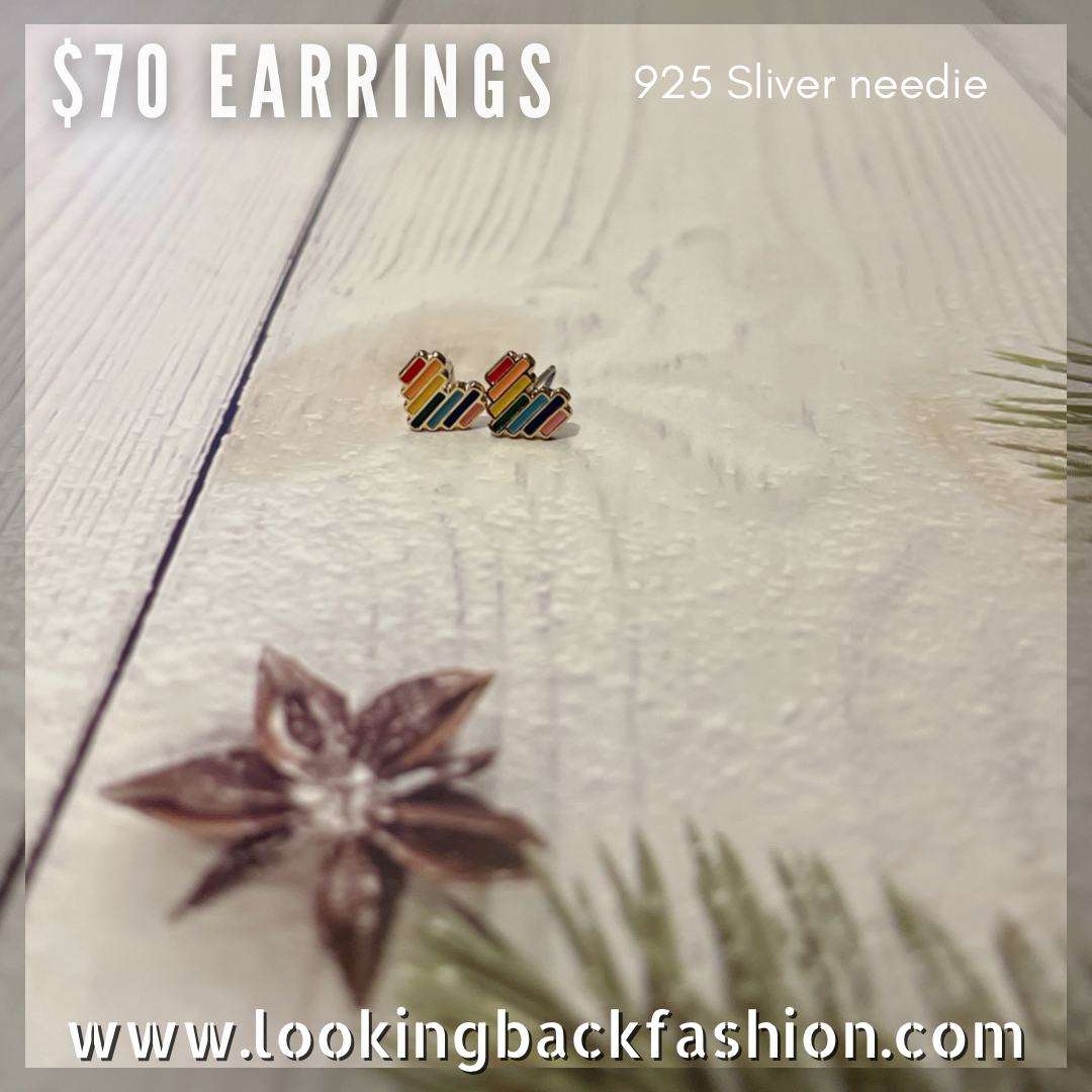 #EA0083 Earrings 拼彩條心型925銀針耳環