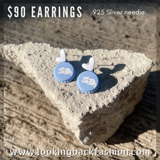 #EA0095 Earrings 心心汽水蓋貓貓925銀針耳環