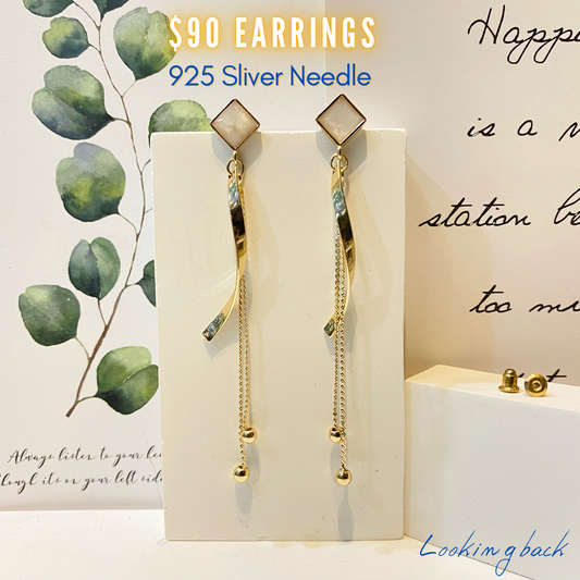 #EA0080 Earrings 菱形貝殼長鏈925銀針耳環