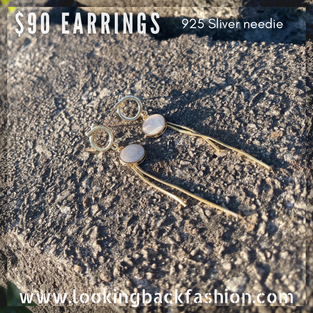 #EA0077 Earrings 圓貝殼長鍊925銀針耳環