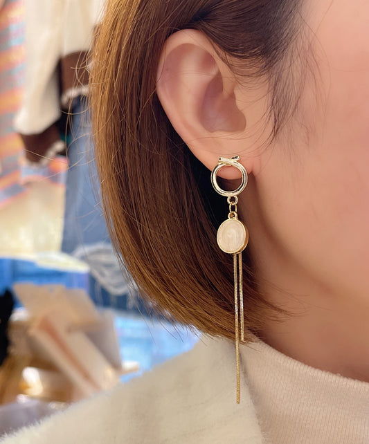 #EA0077 Earrings 圓貝殼長鍊925銀針耳環