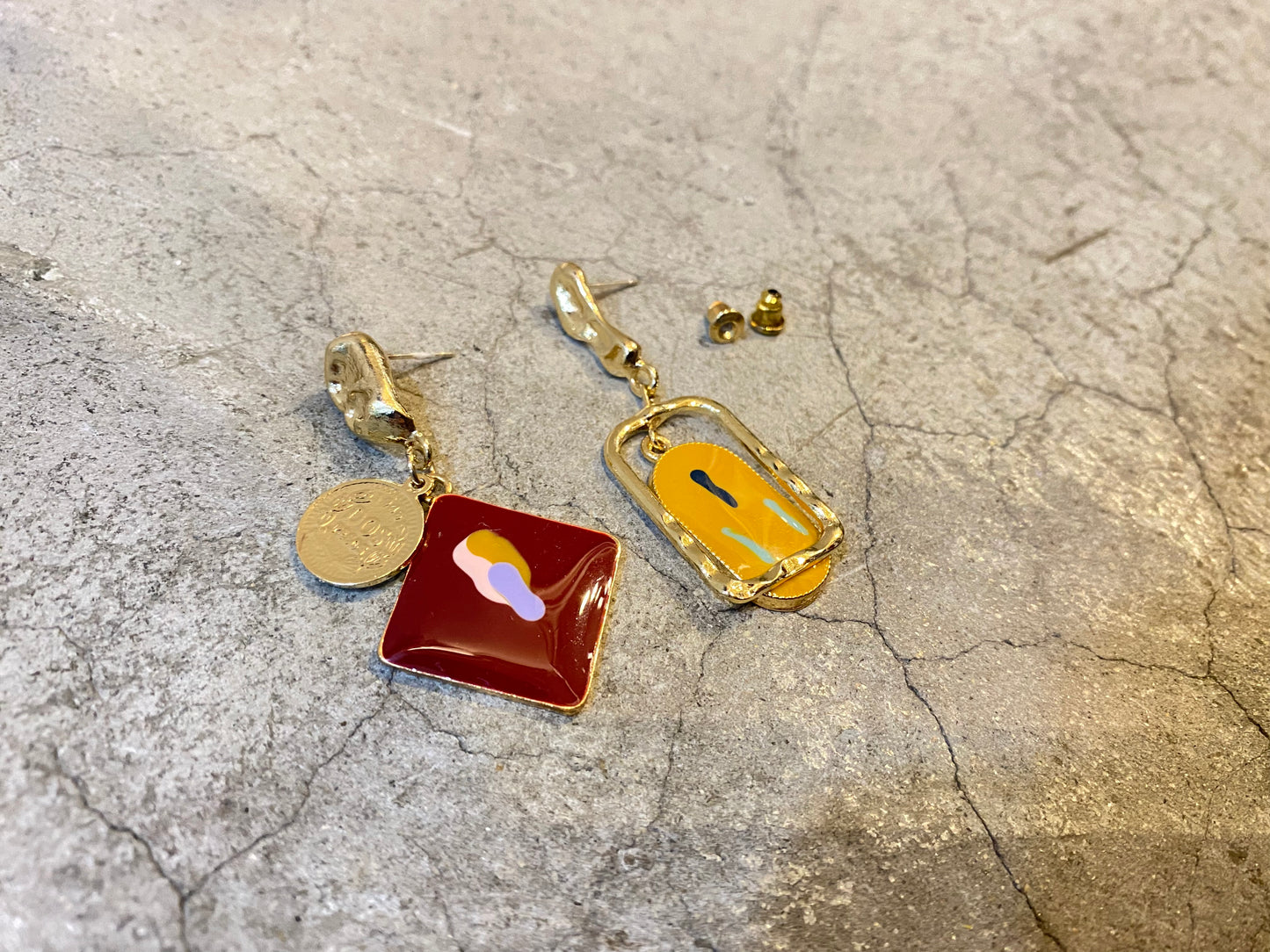 #EA0082 Earrings AB款菱形錢幣長方形925銀針耳環