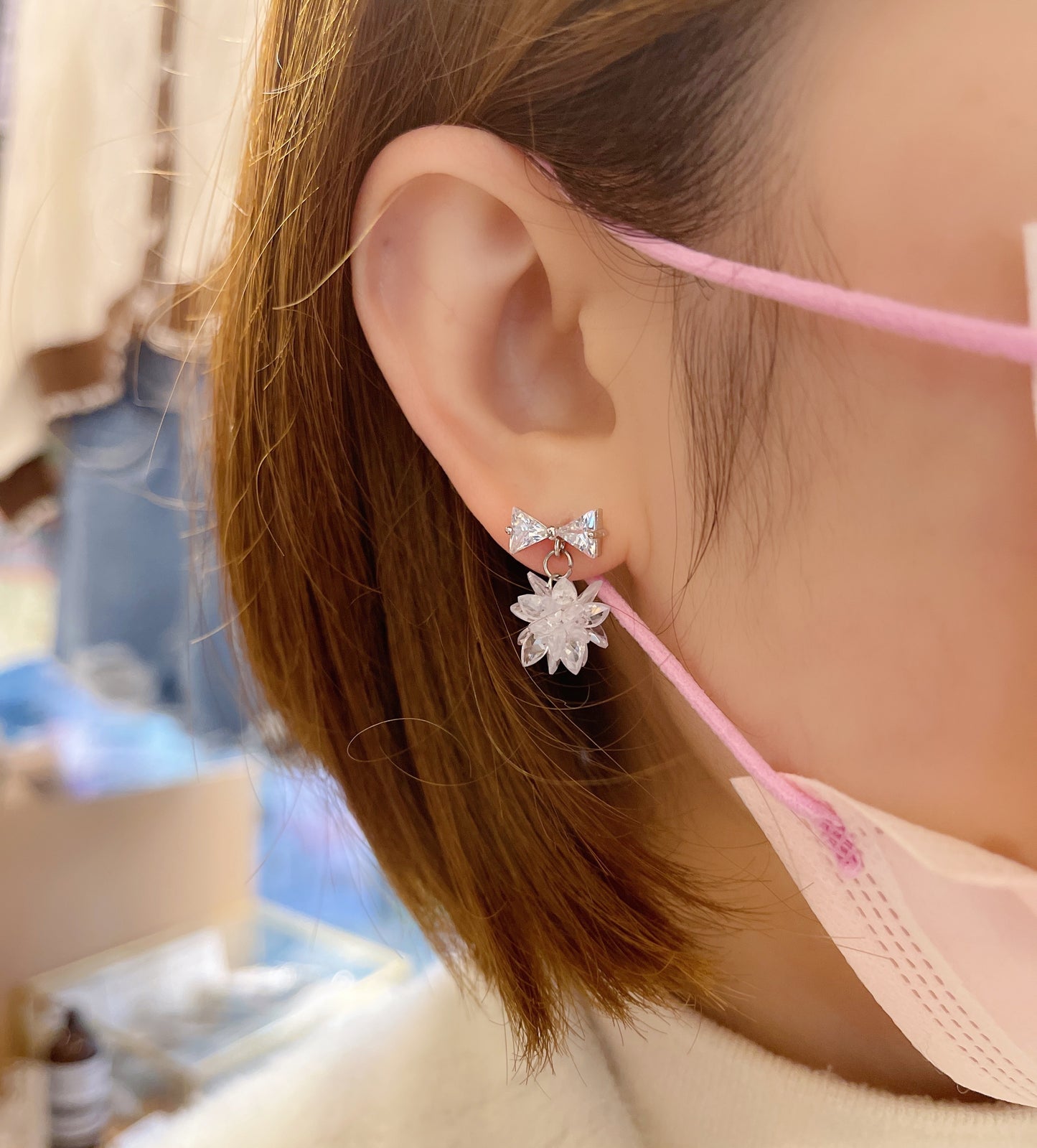 #EA0084 Earrings 蝴蝶結雪花925銀針耳環