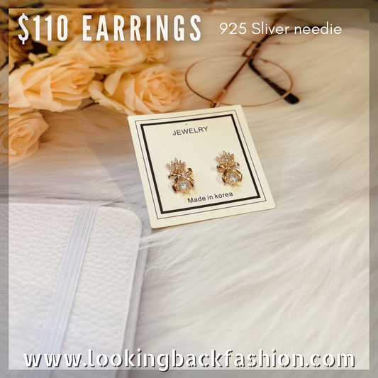 #EA0089 Earrings 皇冠蝴蝶石925銀針耳環