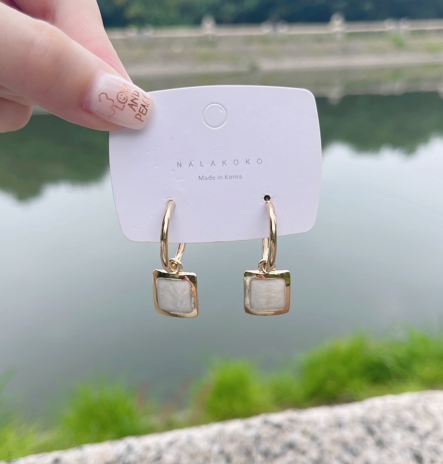 #EA0106 Earrings 吊金邊方形925銀針耳環