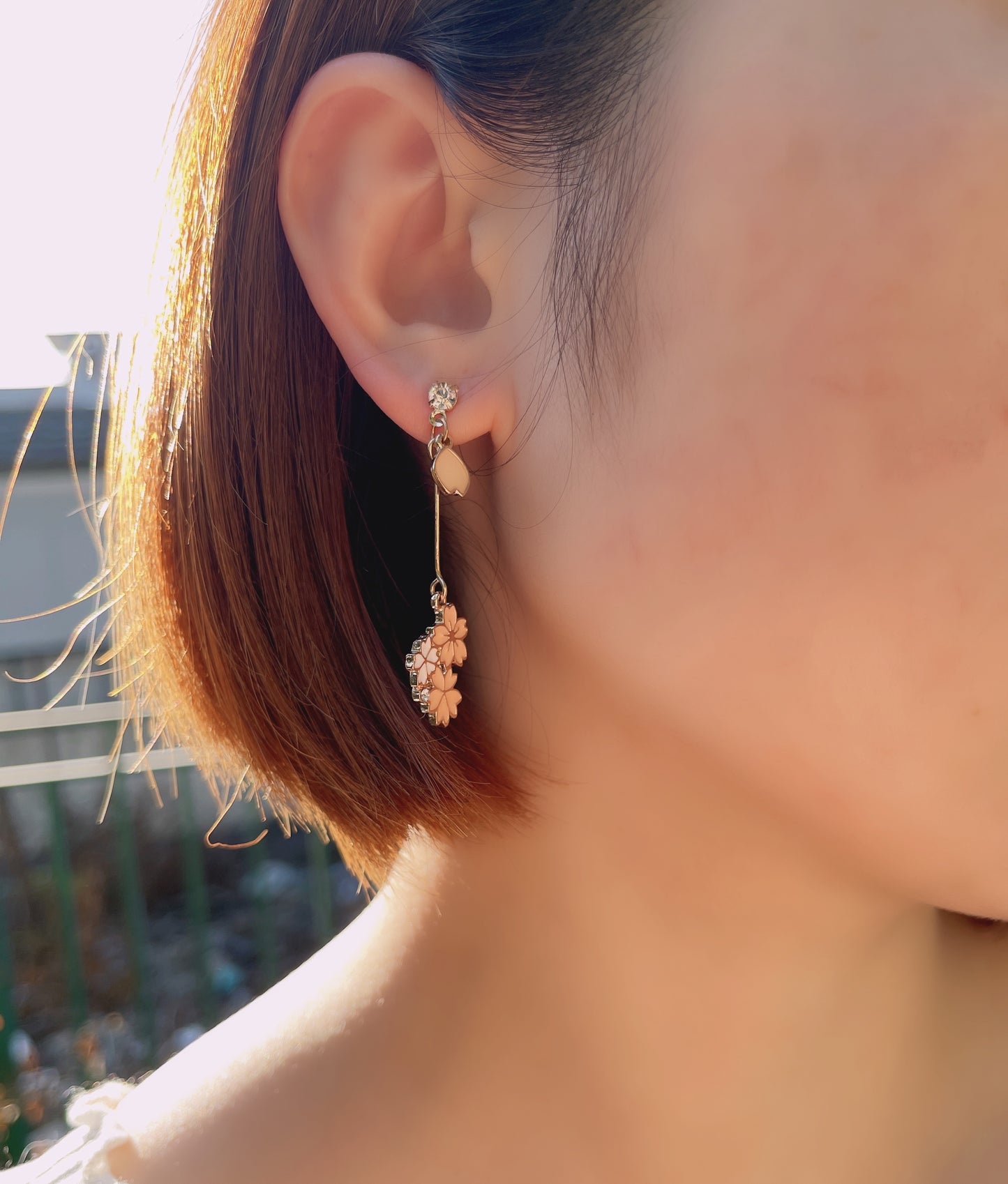 #EA0097 Earrings AB款白貓櫻花925銀針耳環