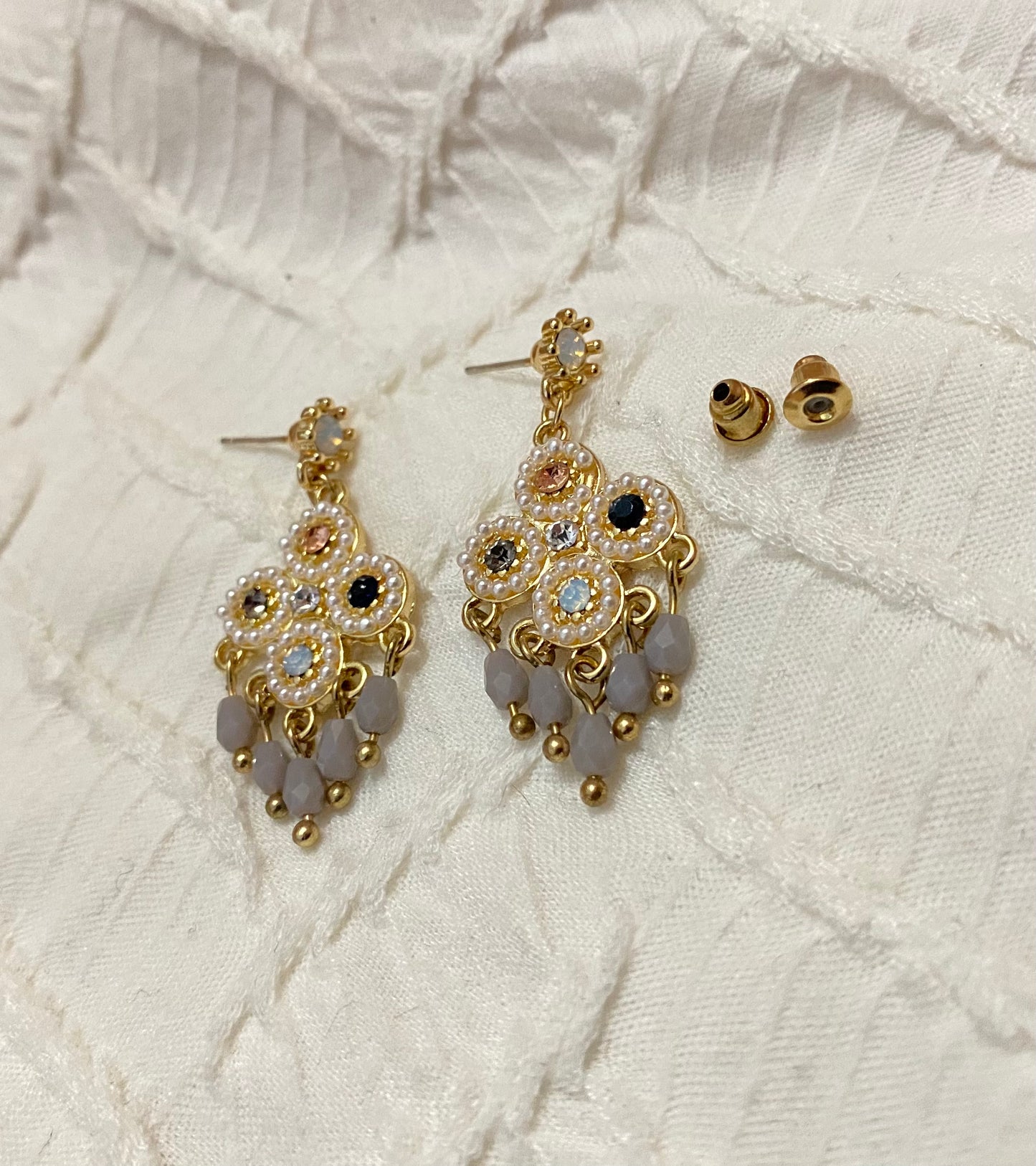 #EA0075 Earrings 拼圓形珍珠閃石民族風925銀針耳環