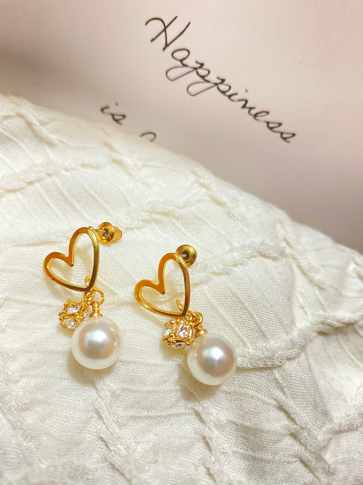 #EA0072 Earrings 心心珍珠925銀針耳環