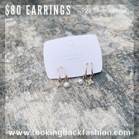 #EA0108 Earrings 吊星珠925銀針耳環