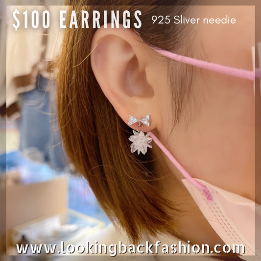 #EA0084 Earrings 蝴蝶結雪花925銀針耳環