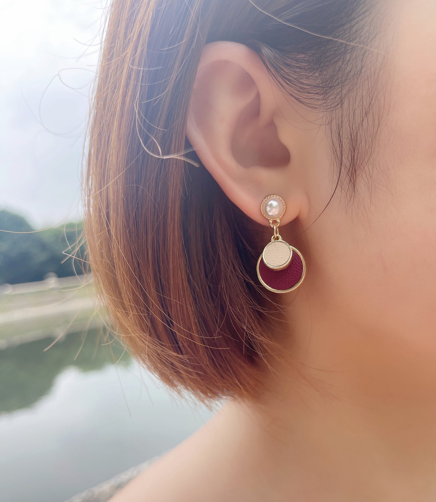 #EA0105 Earrings 撞色圓片925銀針耳環