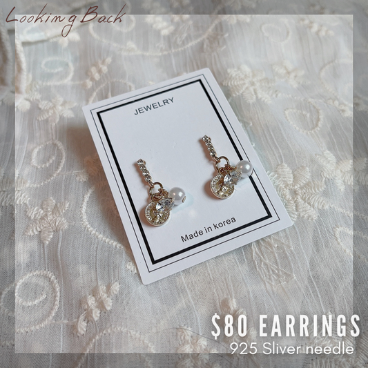 #EA0055 Earrings 珠石圓牌925銀針耳環