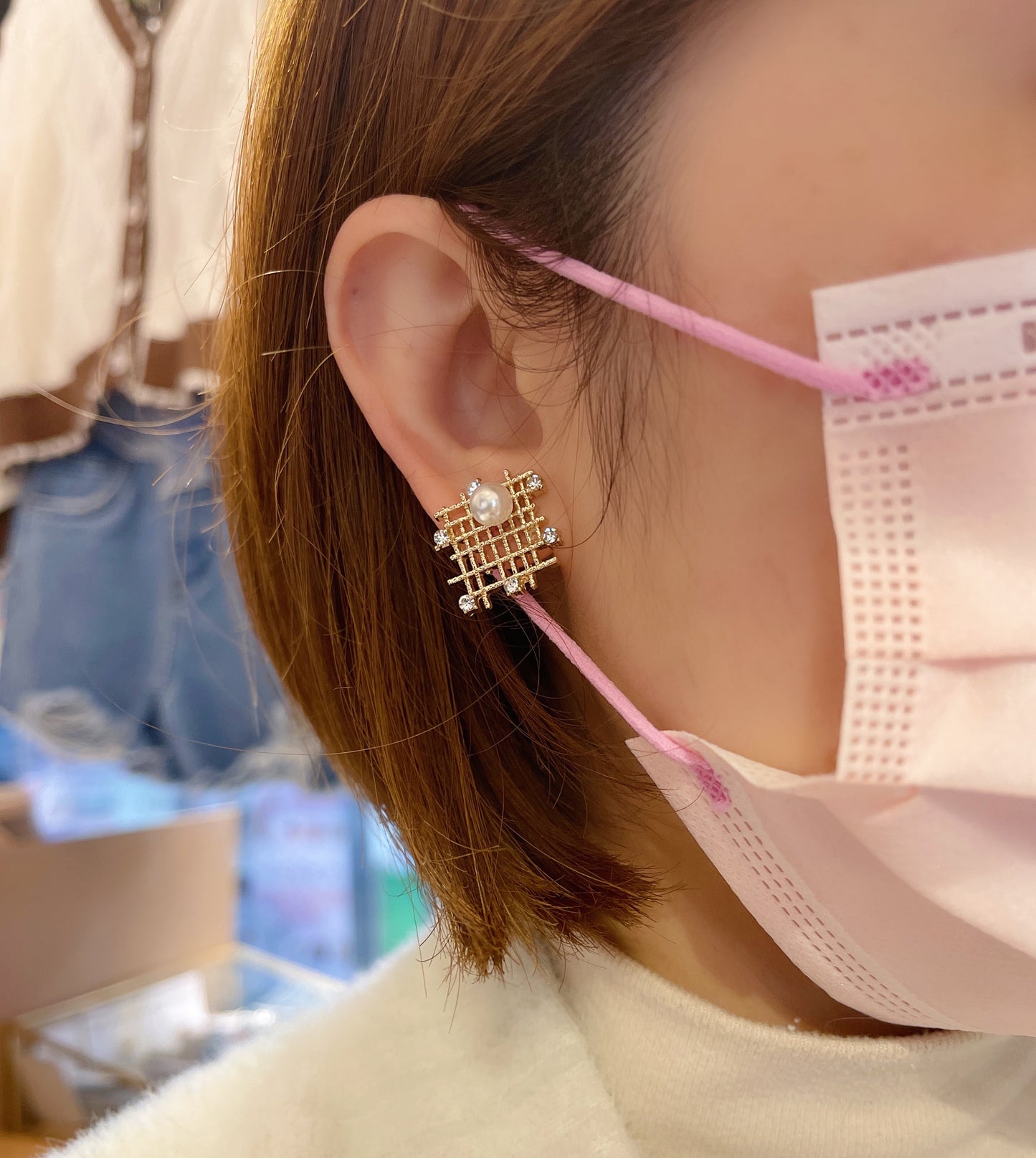 #EA0010 Earrings 格仔網 925銀針耳環